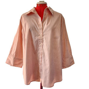 DCC‎ Womsn Stretch Red Pink White Striped Button Up Blouse Size 18/20